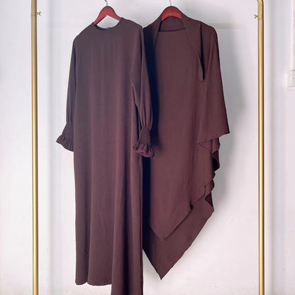 2 Pieces Set Jilbab Robe Prayer Dress With Two Layers Khimar For Arab Women