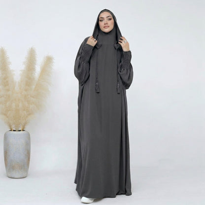 Muslim Women Hooded Abaya Prayer Dress Cotton Blend Jilbab Halal Clothing
