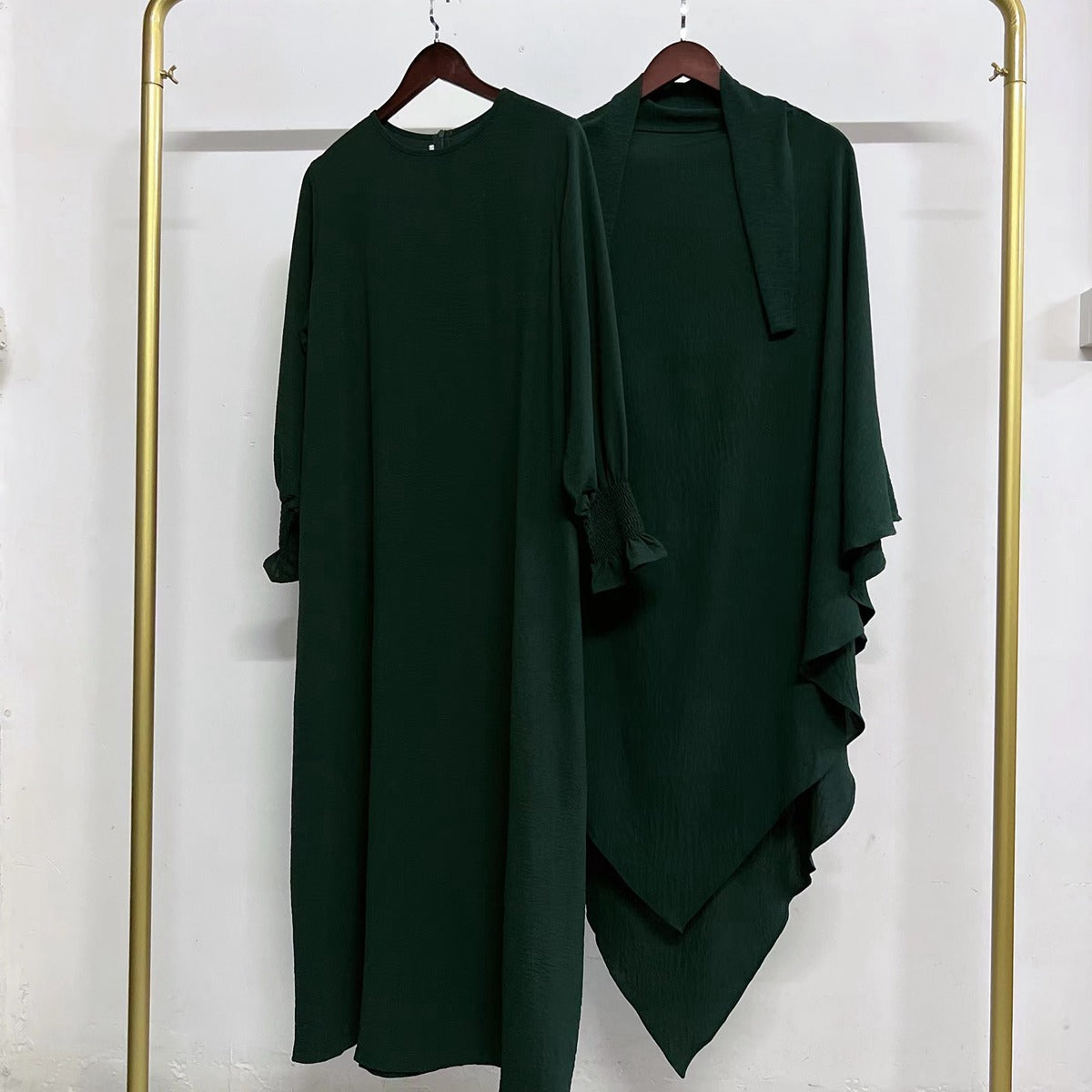 2 Pieces Set Jilbab Robe Prayer Dress With Two Layers Khimar For Arab Women
