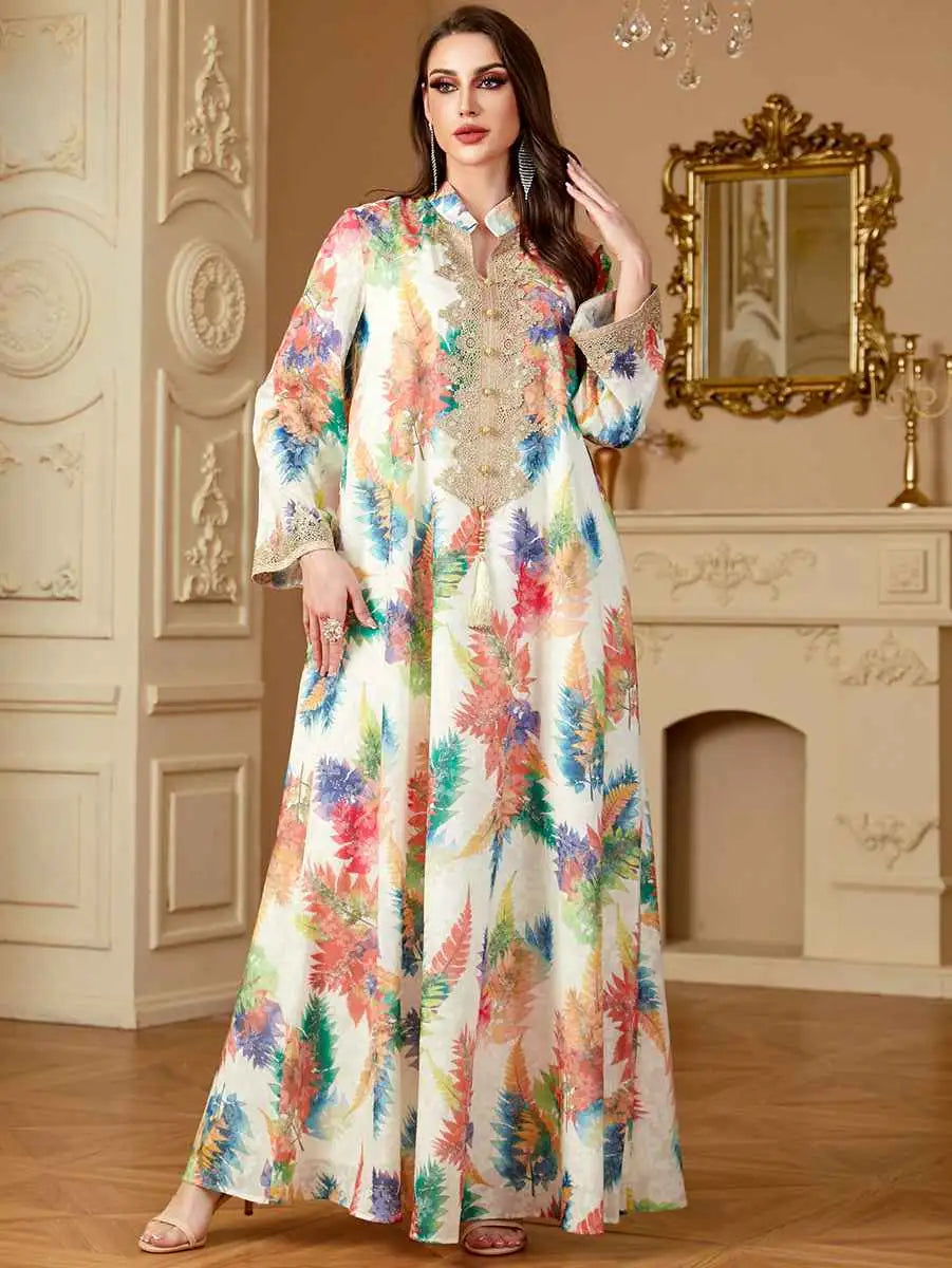 Floral Printed Eid Caftan Kaftan Dress Jalabiya