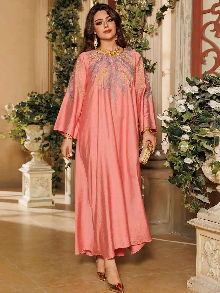 Eid Embroidered Hotfix Rhinestone Caftan Kaftan Dress