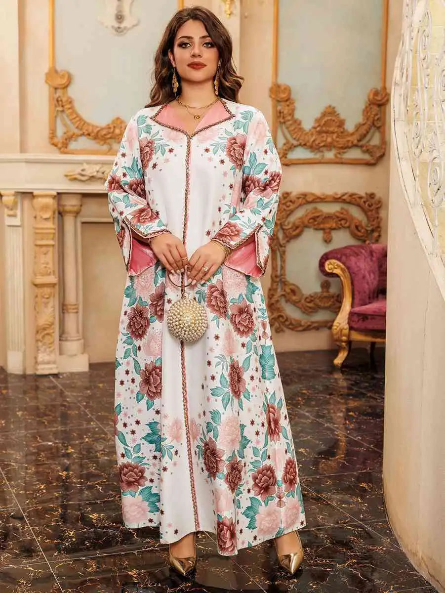 Hotfix Rhinestone Printed Eid Caftan Kaftan Dress