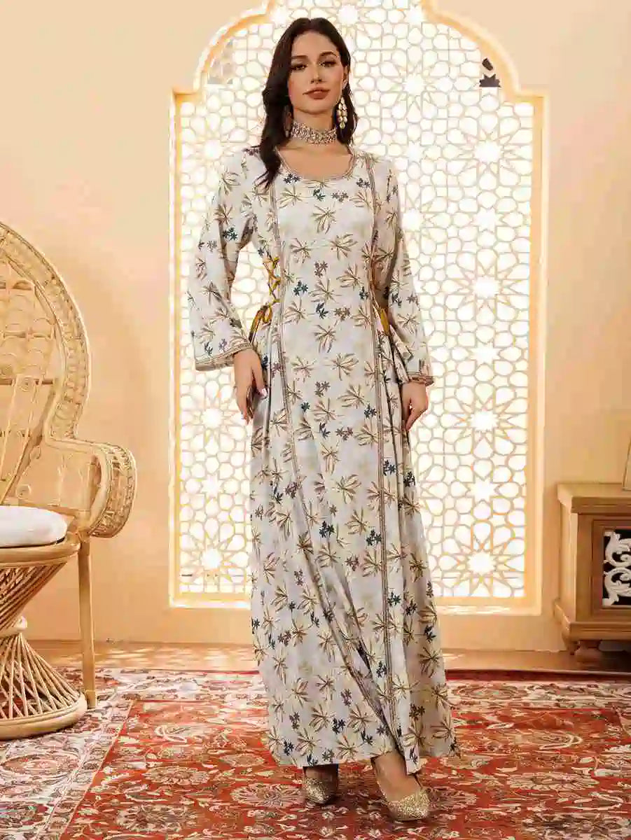 Eid Dress Floral Printed Caftan Kaftan Dress #25441