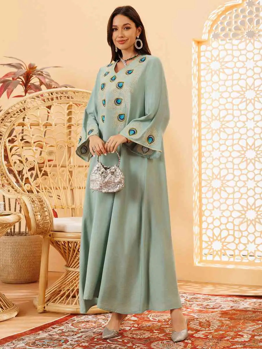 Eid Embroidery Caftan Kaftan Dress Jalabiya For Party And Wedding