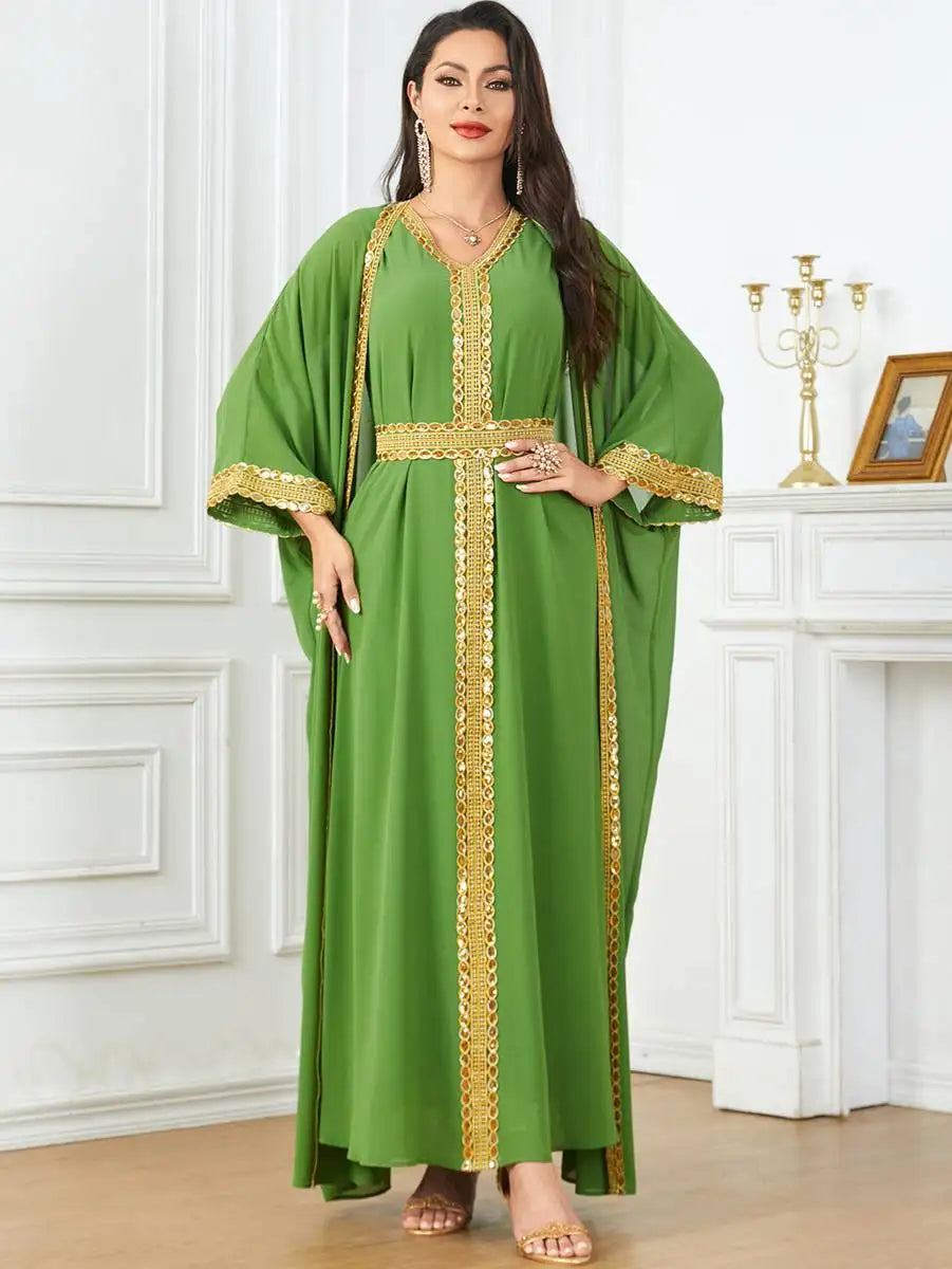 Eid Chiffon Dress 2 Pieces Caftan Kaftan Dress With Inner Sleeveless Dress