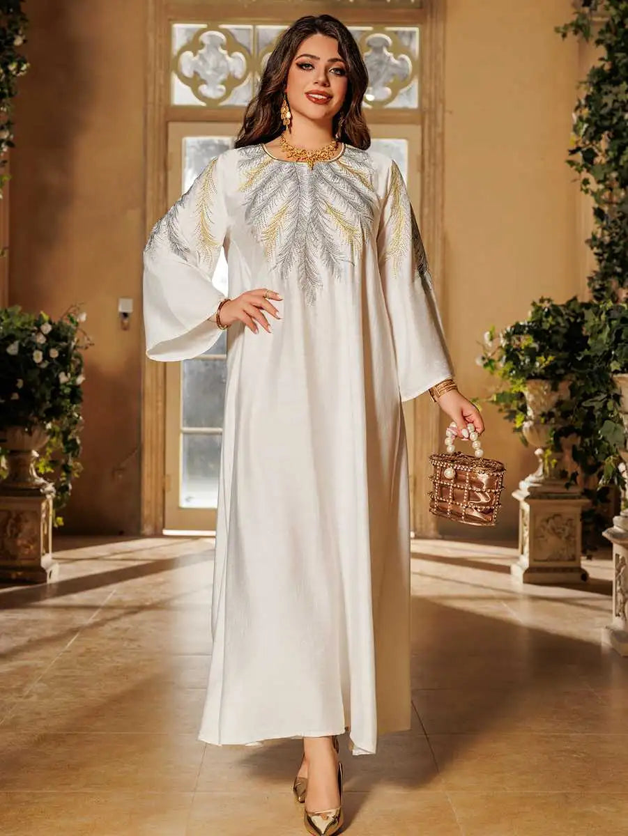 Eid Embroidered Hotfix Rhinestone Caftan Kaftan Dress