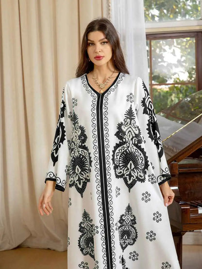 Beads Rhinestone Eid Dress Mulsim Women Caftan Kaftan Dress