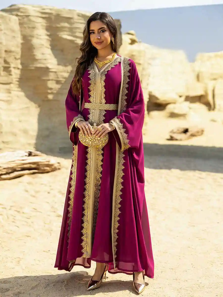 Eid Women Chiffon Caftan Kaftan Dress - 2 Pieces Set - With Inner Dress - Eid Outfits  - #25465