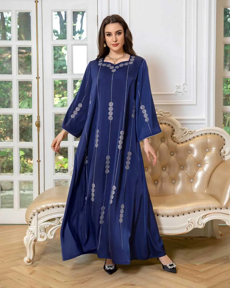 Eid Dress Hotfix Rhinestone Satin Jalabiya Caftan Kaftan Dress