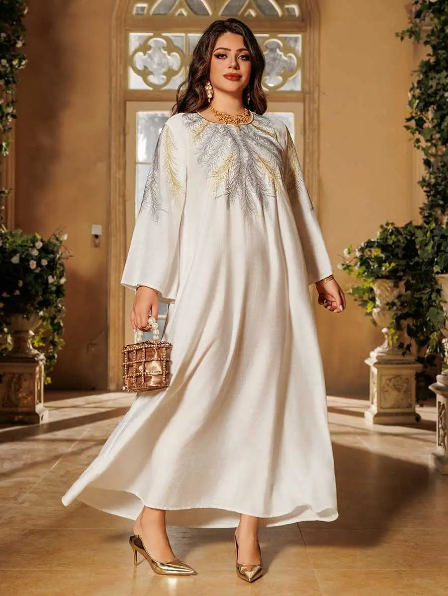 Eid Embroidered Hotfix Rhinestone Caftan Kaftan Dress