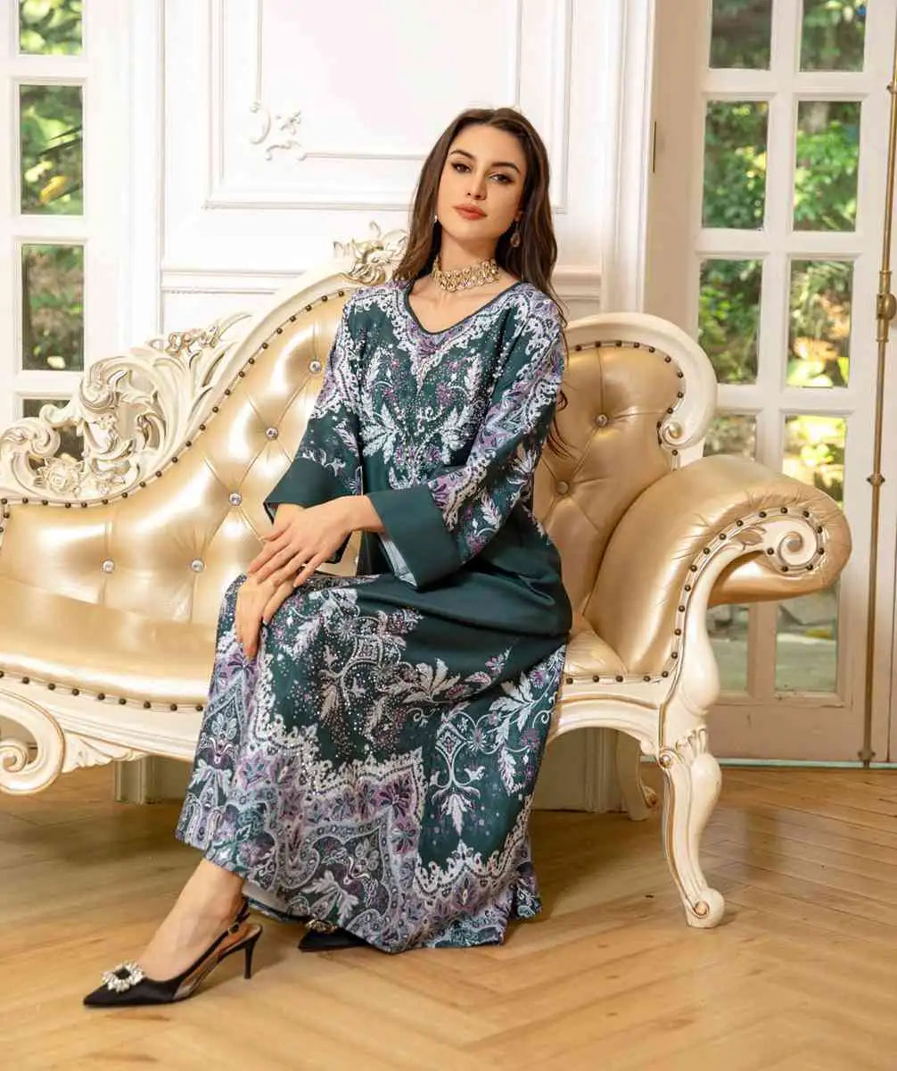 Hotfix Rhinestone Eid Caftan Kaftan Dress Jalabiya