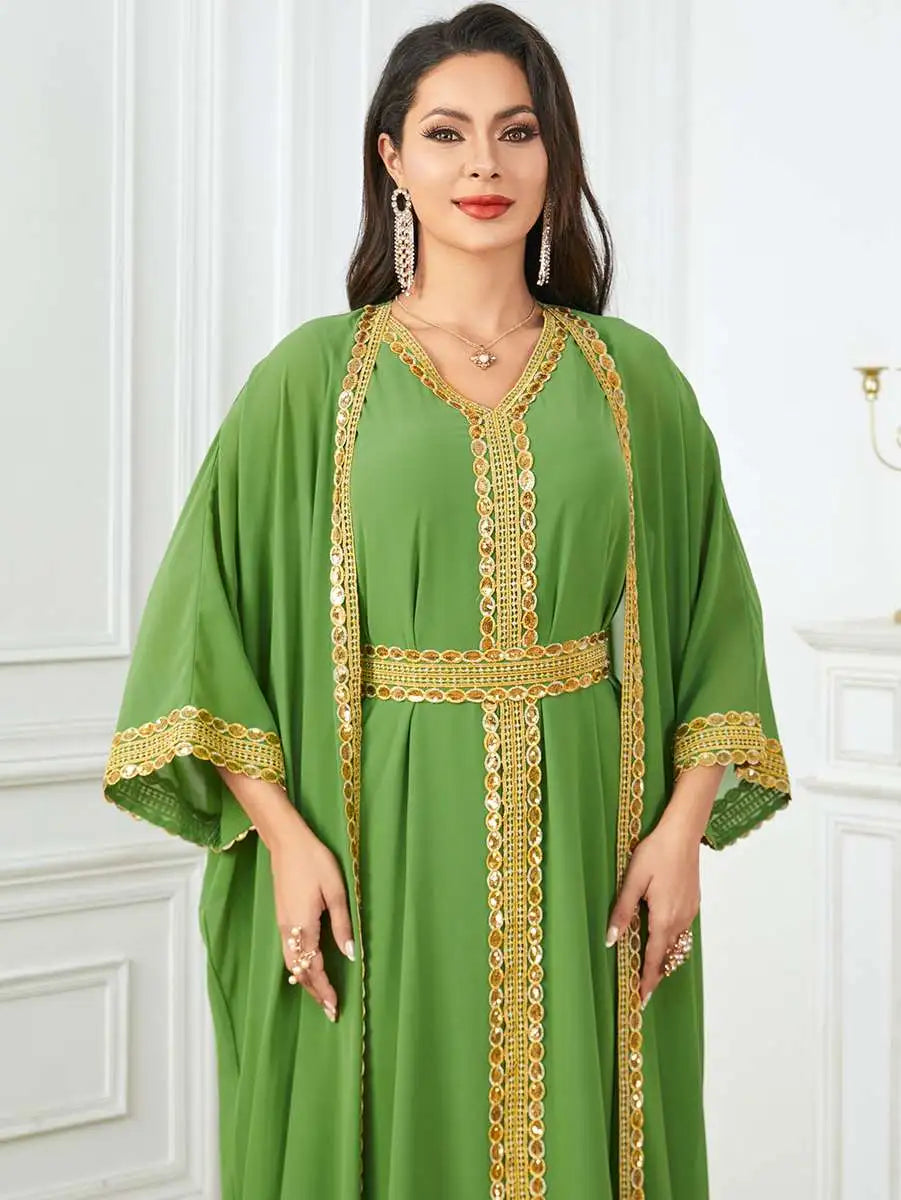 Eid Chiffon Dress 2 Pieces Caftan Kaftan Dress With Inner Sleeveless Dress