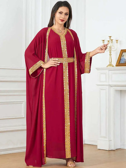 Eid Chiffon Dress 2 Pieces Caftan Kaftan Dress With Inner Sleeveless Dress