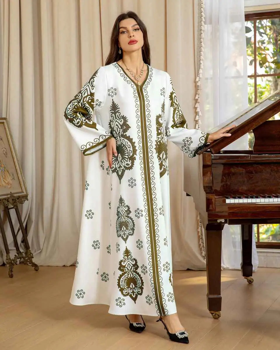 Beads Rhinestone Eid Dress Mulsim Women Caftan Kaftan Dress