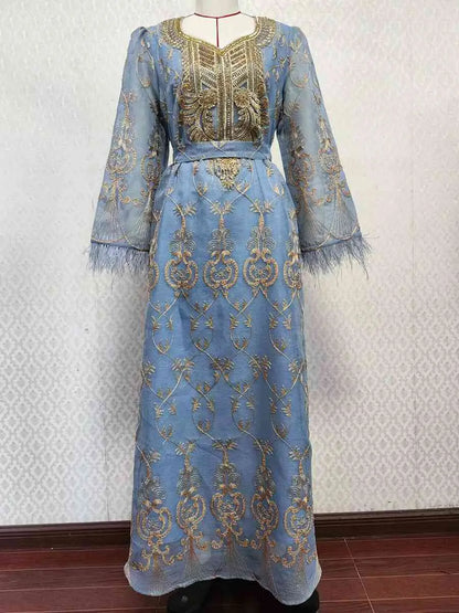Eid Outfits Sequins Embroidery Muslim Women Caftan Kaftan Dress Jalabiya