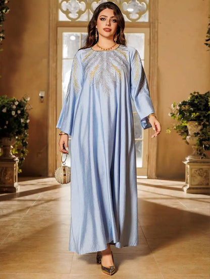 Eid Embroidered Hotfix Rhinestone Caftan Kaftan Dress