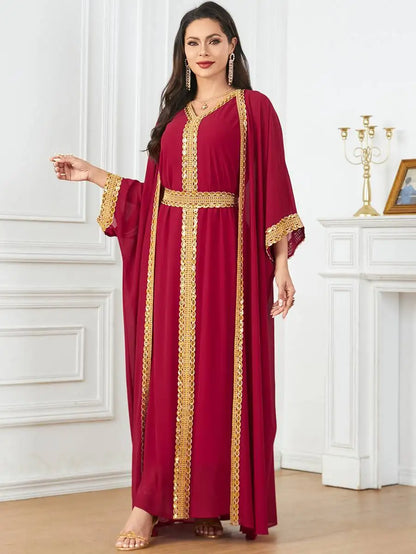 Eid Chiffon Dress 2 Pieces Caftan Kaftan Dress With Inner Sleeveless Dress