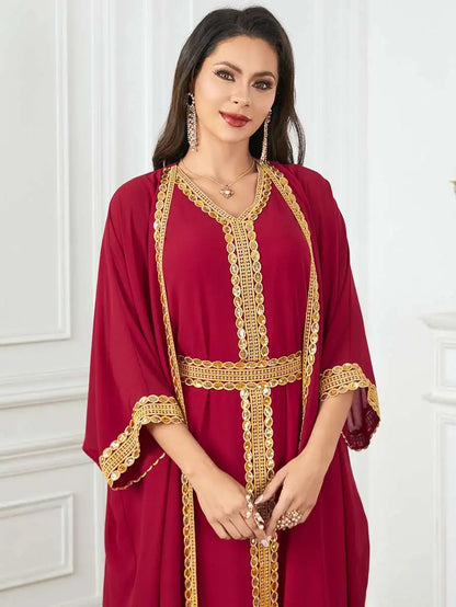 Eid Chiffon Dress 2 Pieces Caftan Kaftan Dress With Inner Sleeveless Dress