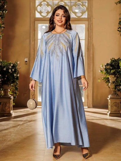 Eid Embroidered Hotfix Rhinestone Caftan Kaftan Dress