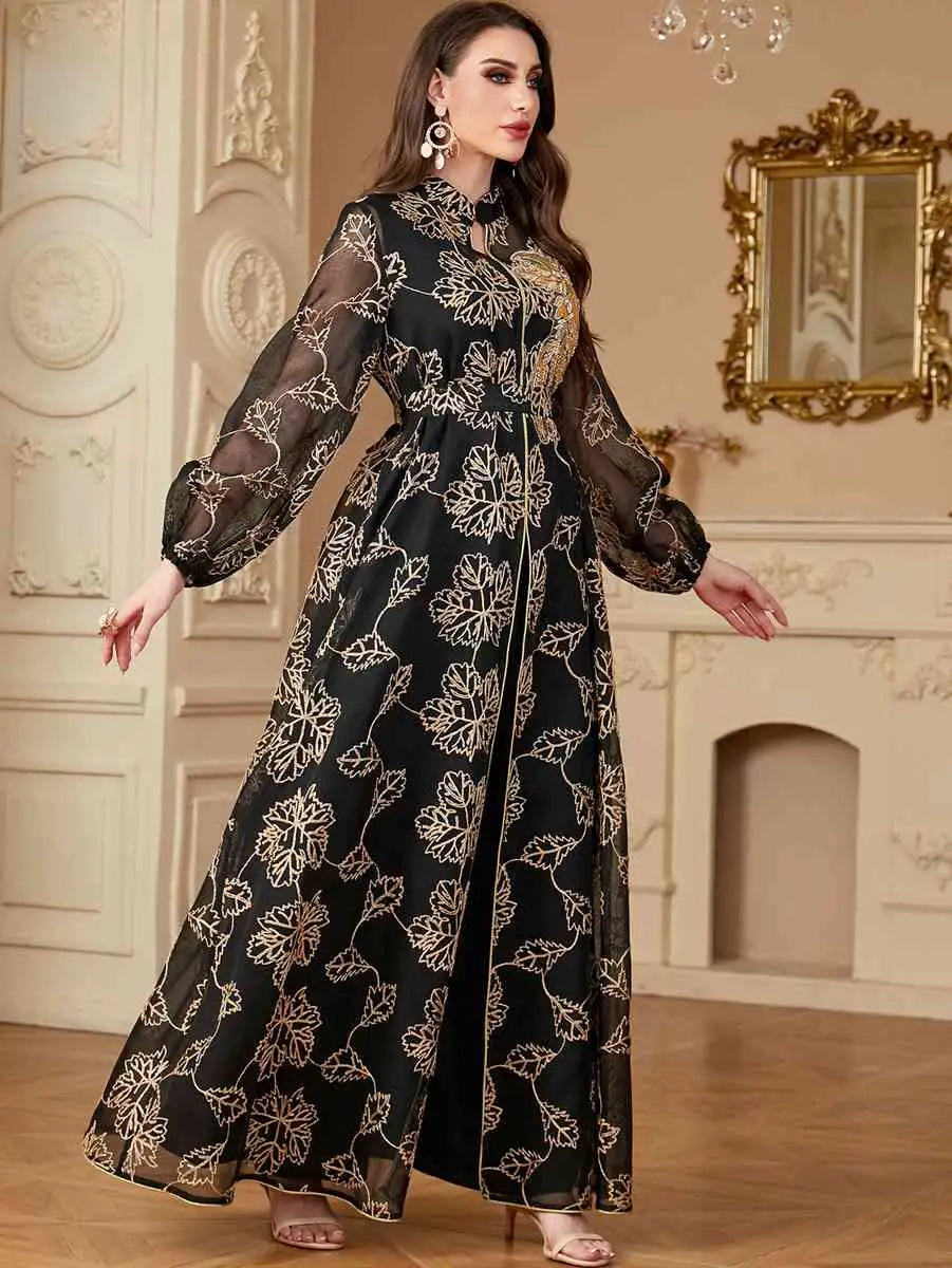 2 Pieces Eid Embroidery Dress Set Caftan Kaftan Dress With Inner Sleeveless Dress