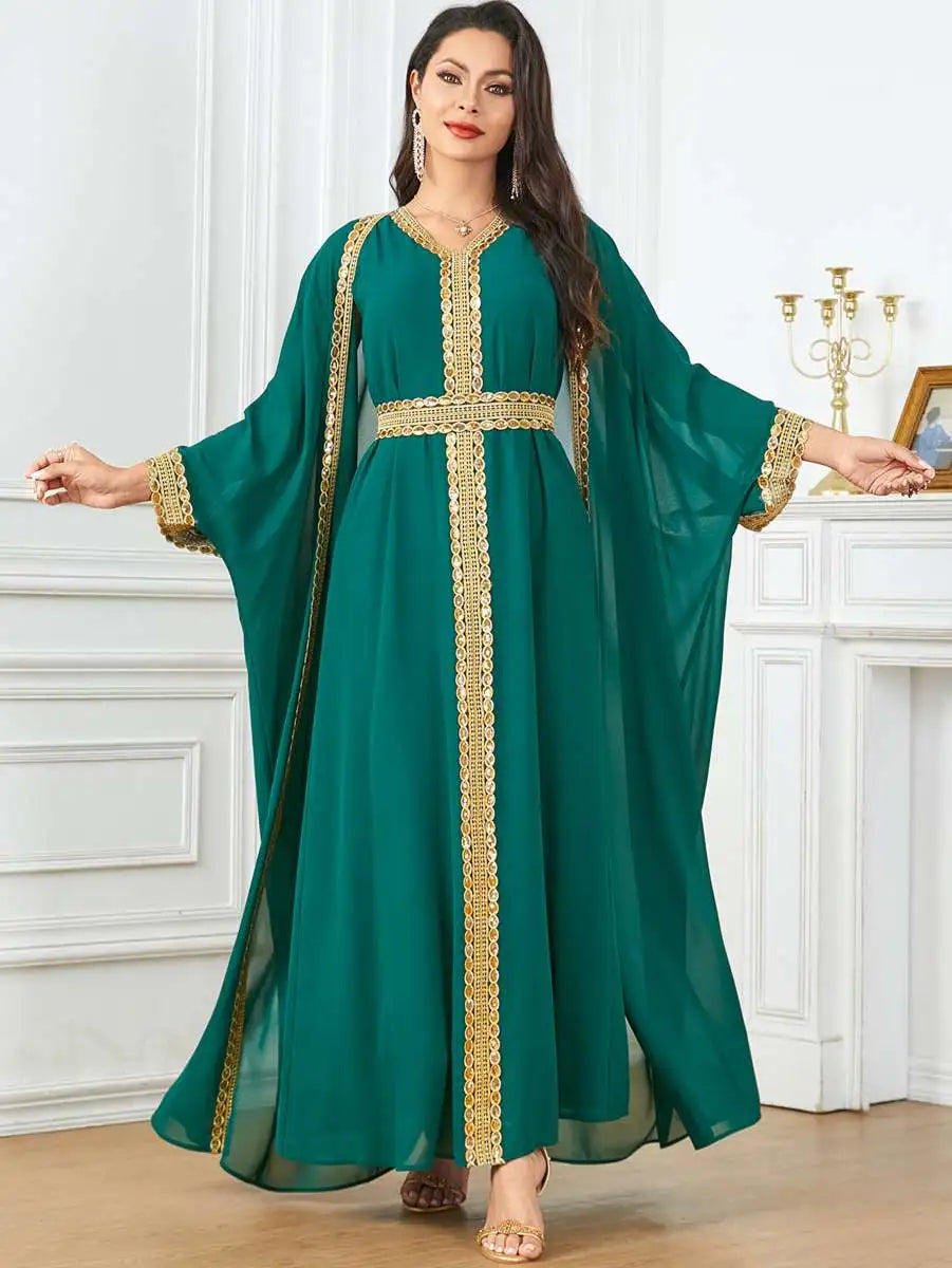 Eid Chiffon Dress 2 Pieces Caftan Kaftan Dress With Inner Sleeveless Dress