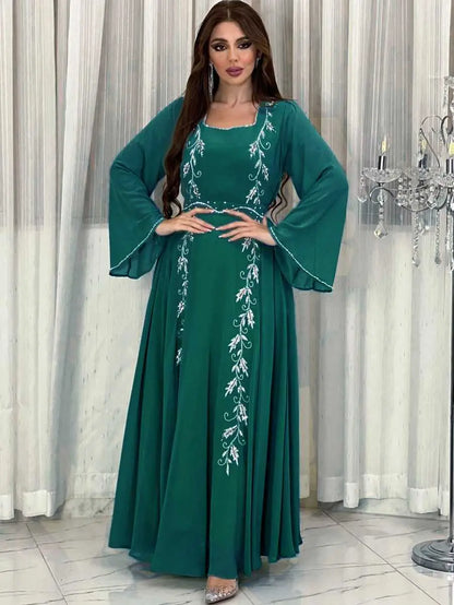 Embroidery Hotfix Rhinestone Eid Caftan Kaftan Dress