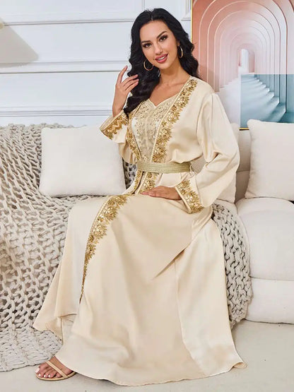 Eid Dress Beaded 2 Pieces Set Caftan Kaftan Dress With Inner Sleeveless Dress #25269