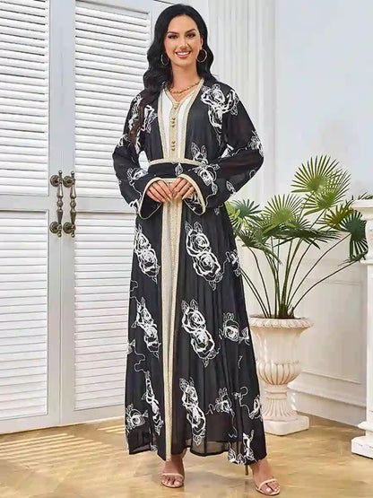 Eid 2 Pieces Set Embroidery Caftan Kaftan Dress With Inner Sleeveless Dress #25211