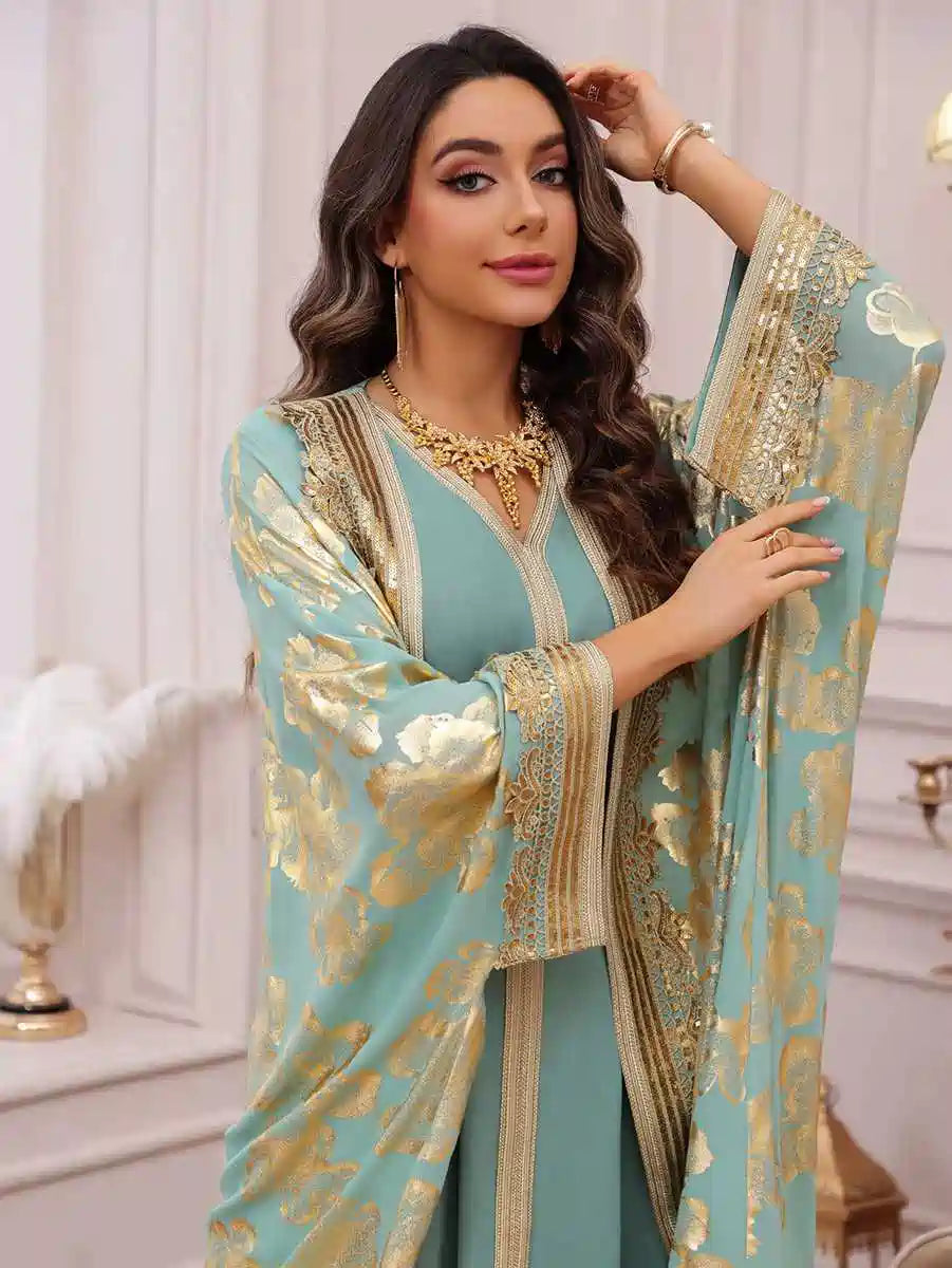 Urgarment 2 Pieces Set Eid Dress Caftan Kaftan - Bronzing - With Inner Sleeveless Dress - #25473