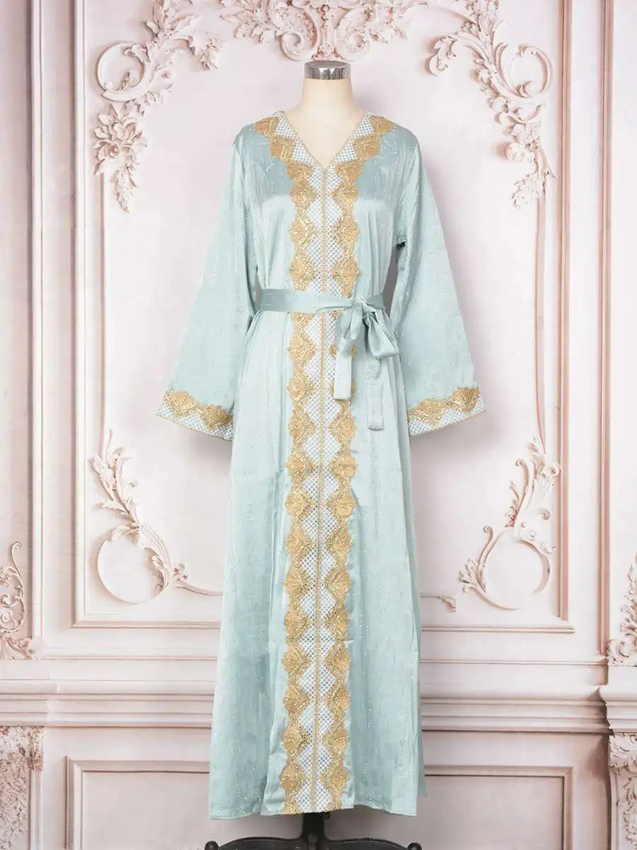 Hotfix Rhinestone Eid Dress Muslim Women Caftan Kaftan Dress