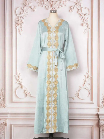 Hotfix Rhinestone Eid Dress Muslim Women Caftan Kaftan Dress