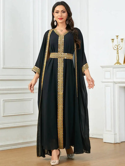 Eid Chiffon Dress 2 Pieces Caftan Kaftan Dress With Inner Sleeveless Dress