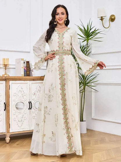 Eid Dress Bronzing Embroidery Muslim Women Caftan Kaftan Dress