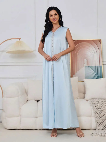 Eid Dress Arab Middle East 2 Pieces Set Kaftan Dress Caftan With Satin Inner Sleeveless Dress