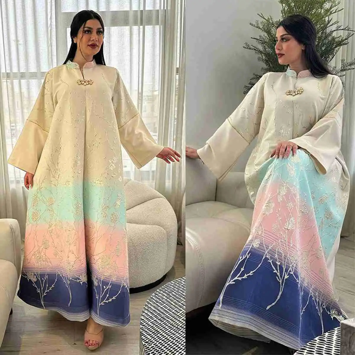 Eid Gradient Jacquard Dress Muslim Women Caftan Kaftan Dress Jalabiya