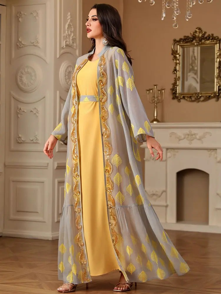 2 Pieces Set Embroidery Eid Caftan Kaftan Dress With Inner Dress #254212