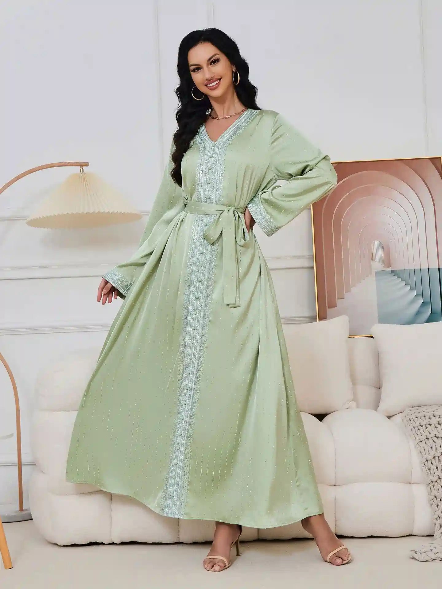 Eid Hotfix Rhinestones Caftan Kaftan Dress #25065