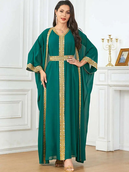 Eid Chiffon Dress 2 Pieces Caftan Kaftan Dress With Inner Sleeveless Dress