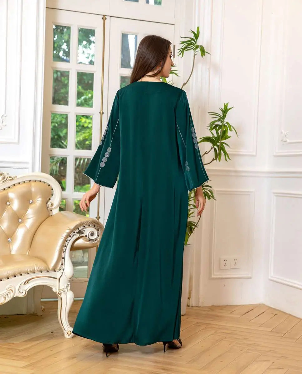 Eid Dress Hotfix Rhinestones Satin Jalabiya Caftan Kaftan Dress