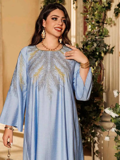 Eid Embroidered Hotfix Rhinestone Caftan Kaftan Dress