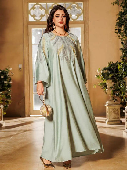 Eid Embroidered Hotfix Rhinestone Caftan Kaftan Dress