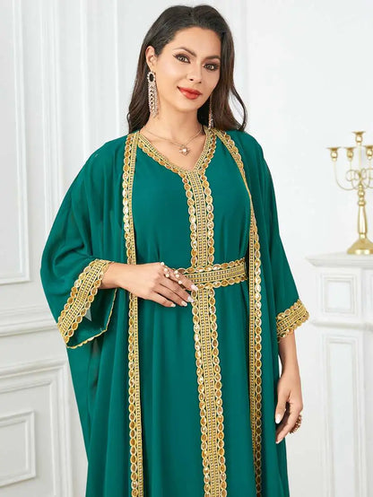 Eid Chiffon Dress 2 Pieces Caftan Kaftan Dress With Inner Sleeveless Dress