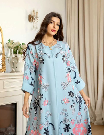 Hotfix Rhinestone Eid Dress Burn-out Caftan Kaftan Dress