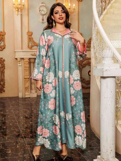 Hotfix Rhinestone Printed Eid Caftan Kaftan Dress