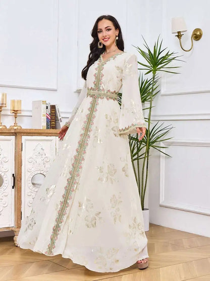 Eid Dress Bronzing Embroidery Muslim Women Caftan Kaftan Dress