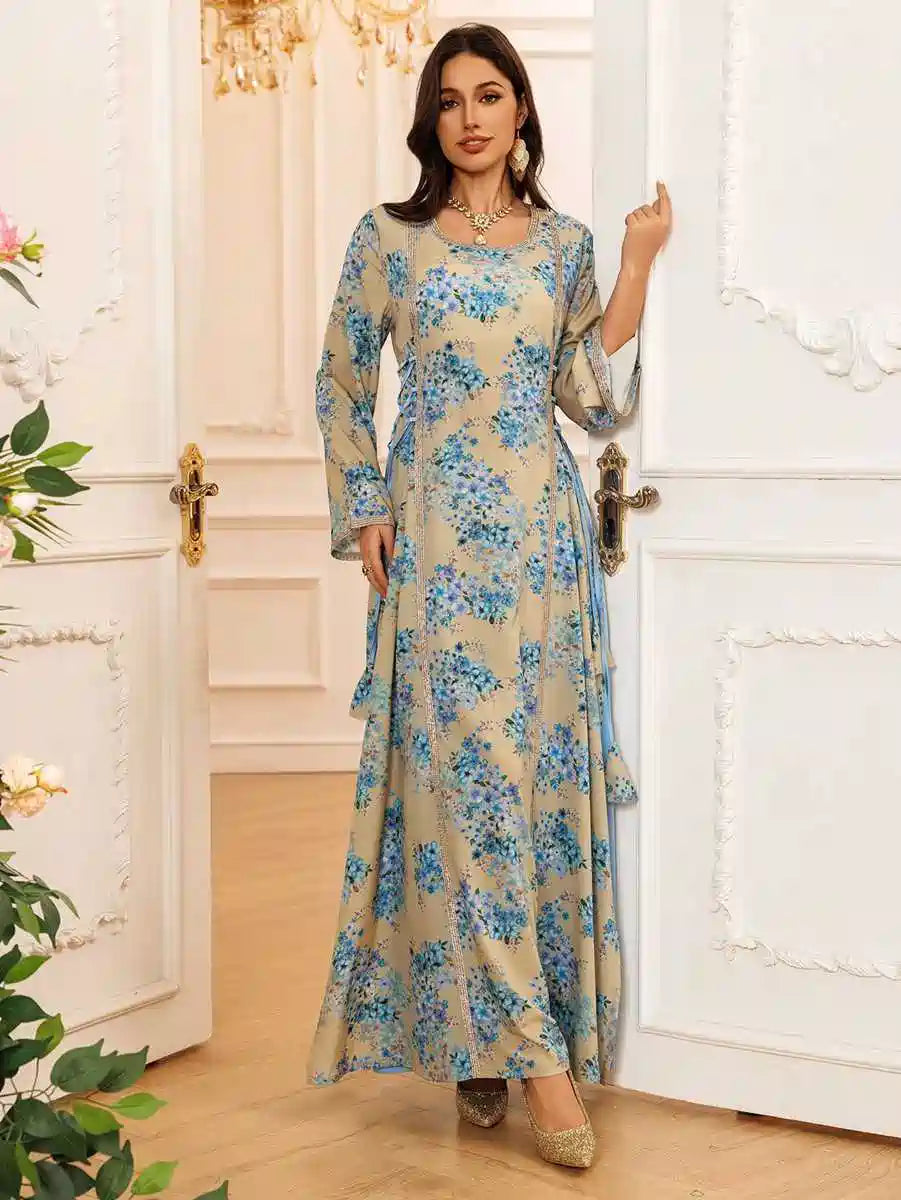 Eid Dress Floral Printed Caftan Kaftan Dress #25441