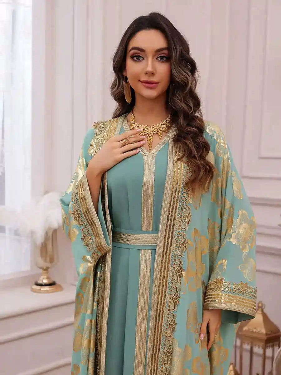 Urgarment 2 Pieces Set Eid Dress Caftan Kaftan - Bronzing - With Inner Sleeveless Dress - #25473