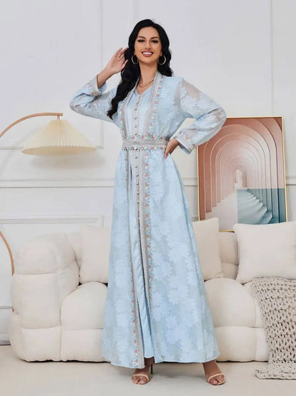 Eid Dress Arab Middle East 2 Pieces Set Kaftan Dress Caftan With Satin Inner Sleeveless Dress