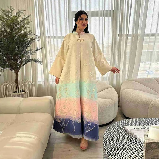 Eid Gradient Jacquard Dress Muslim Women Caftan Kaftan Dress Jalabiya