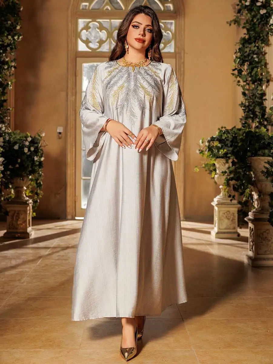 Eid Embroidered Hotfix Rhinestone Caftan Kaftan Dress